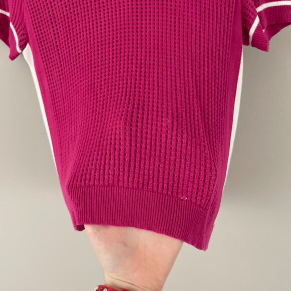 Anthropologie Sporty Mesh Crew Neck Sweater Tee Fuschia Size Small - Picture 5 of 6